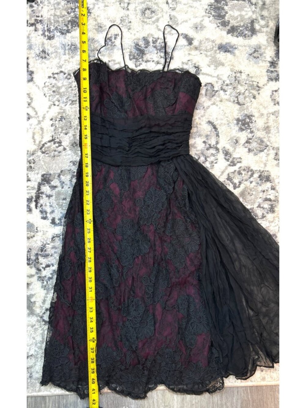Vtg 50s Black Lace Overlay Burgundy Mini Dress Lace Whimsigoth Dark Romantic - Picture 13 of 16